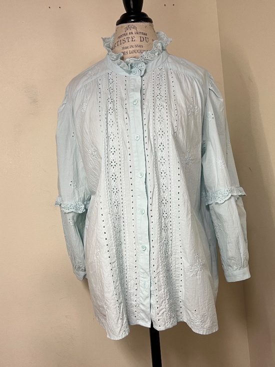 Style & Co. Tops - Women's Cotton Eyelet-Front 3/4-Puff Sleeve Blouse Size Plus XXL